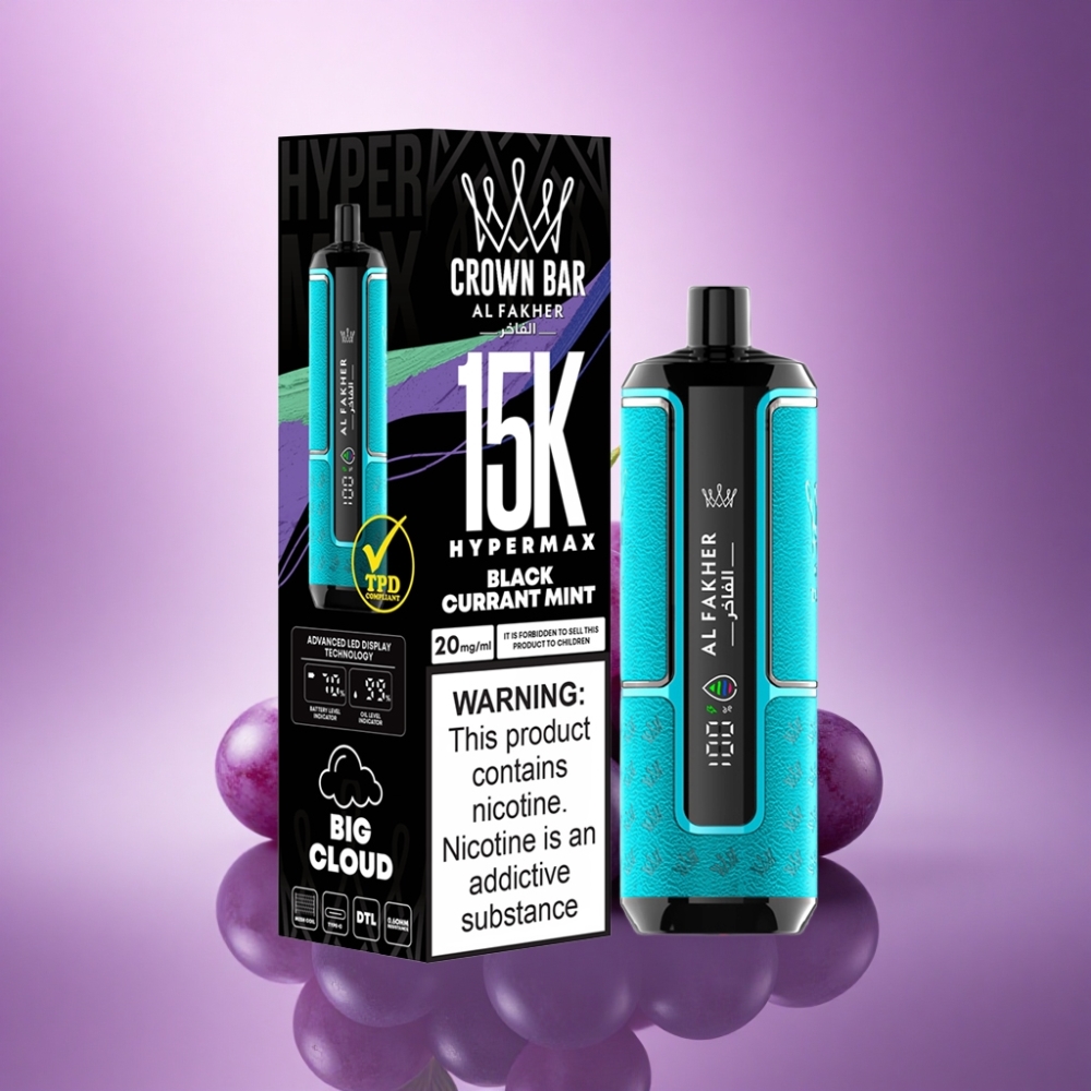 Al Fakher Crown Bar 15K Hypermax Melnā Upene Mētra ar 600mAh un 6mg nikotīna