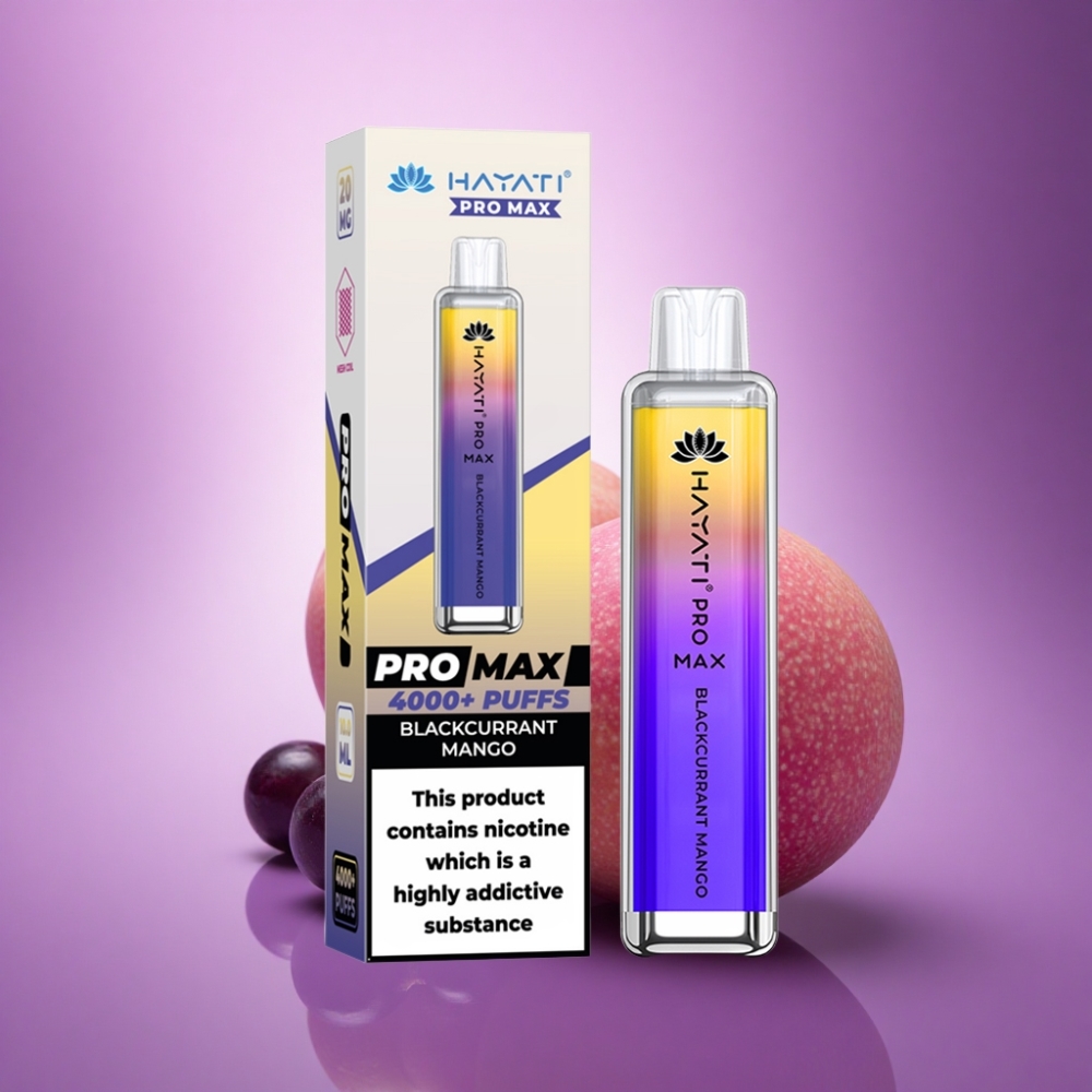 Hayati Pro Max 4000 Puffs Melnoābolu Mango 2% Nikotīna 1400mAh