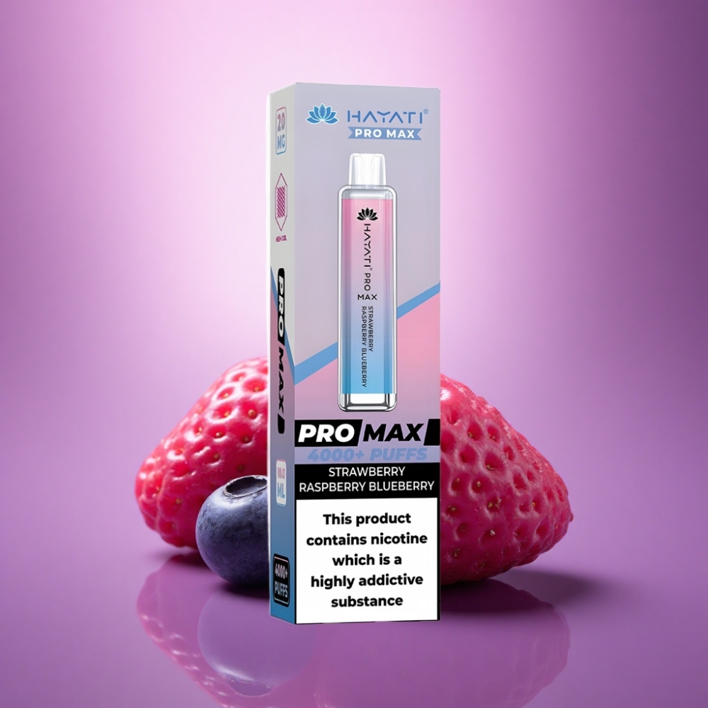 Hayati Pro Max 4000 Puffs Zemeņu Aveņu Mellenes ar 5% nikotīna un 1400mAh bateriju