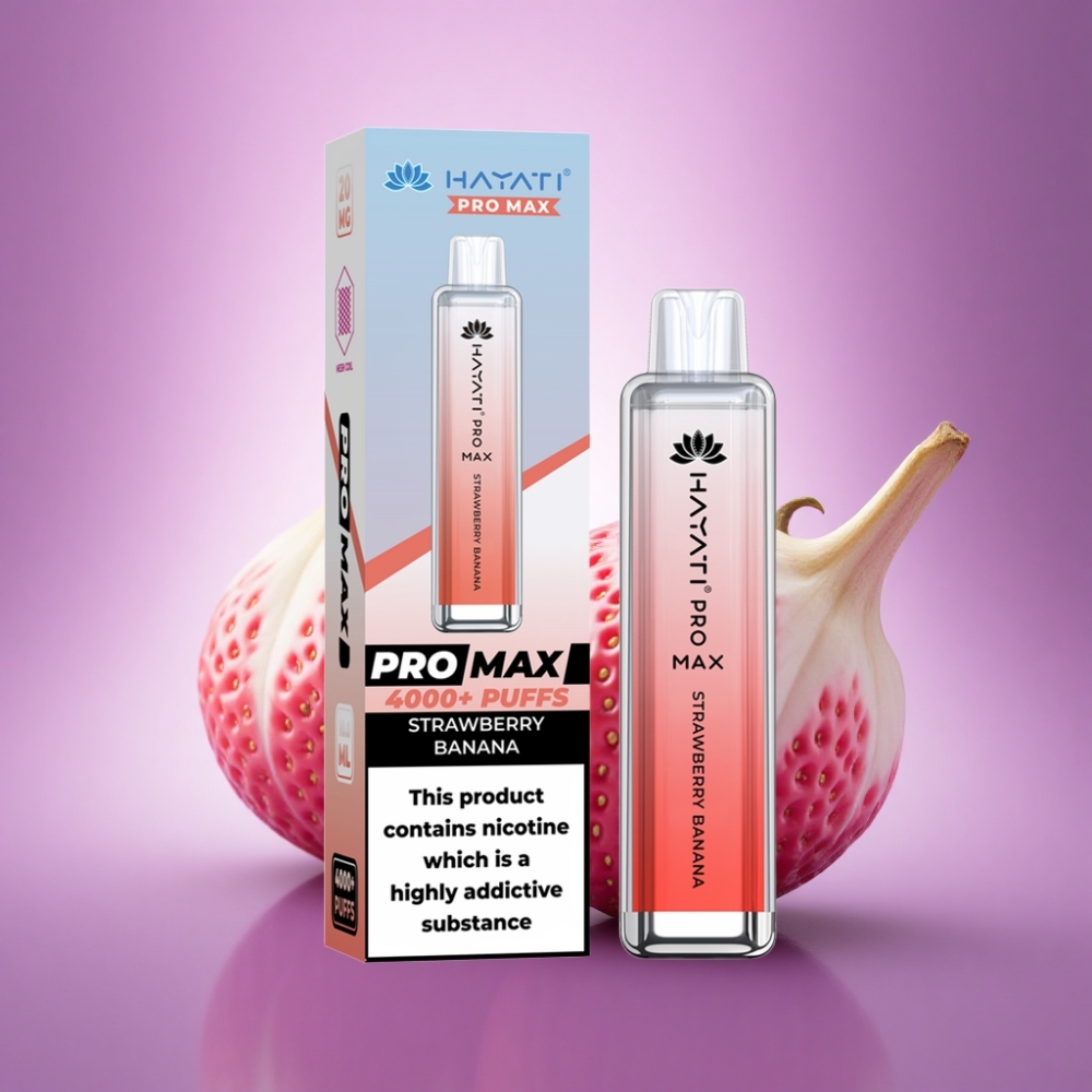 Hayati Pro Max 4000 Puffs Zemeņu Banāns 5% Nikotīna 1400mAh