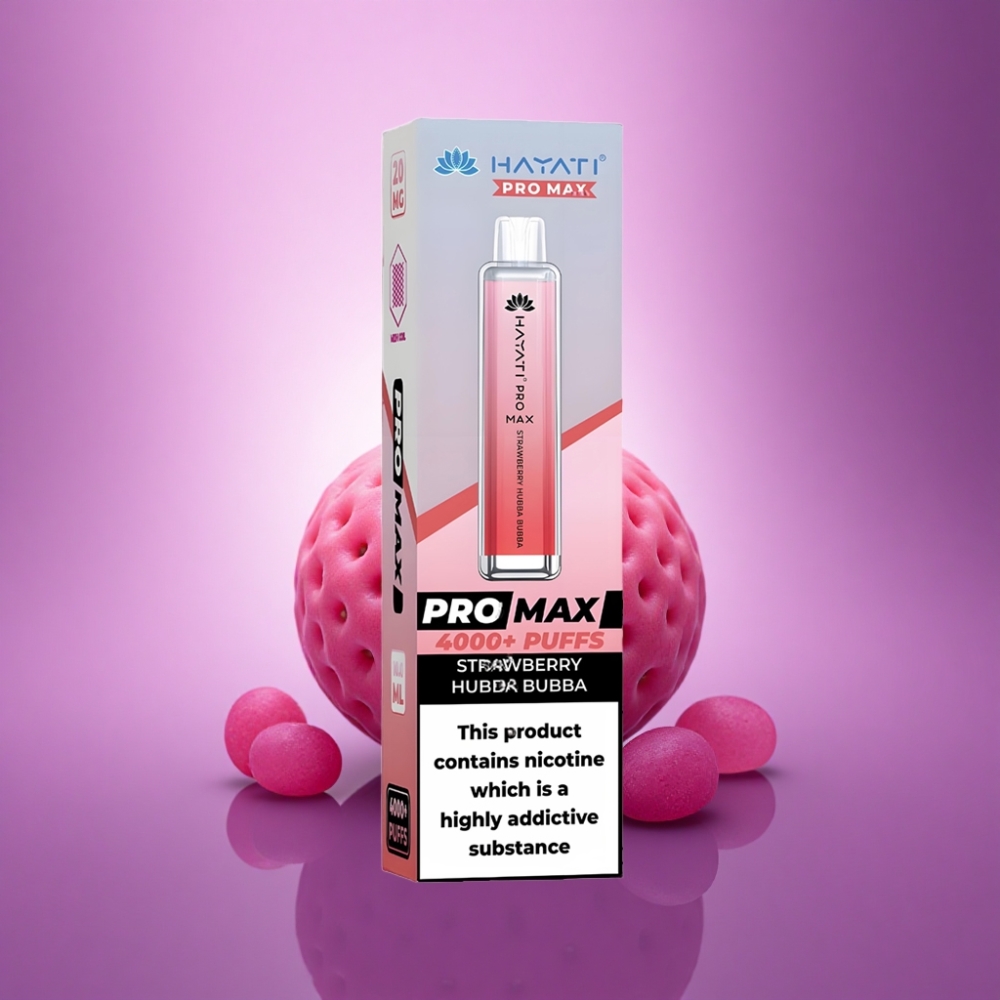 Hayati Pro Max 4000 Puffs Zemeņu Hubba Bubba ar 5% nikotīna un 1400mAh
