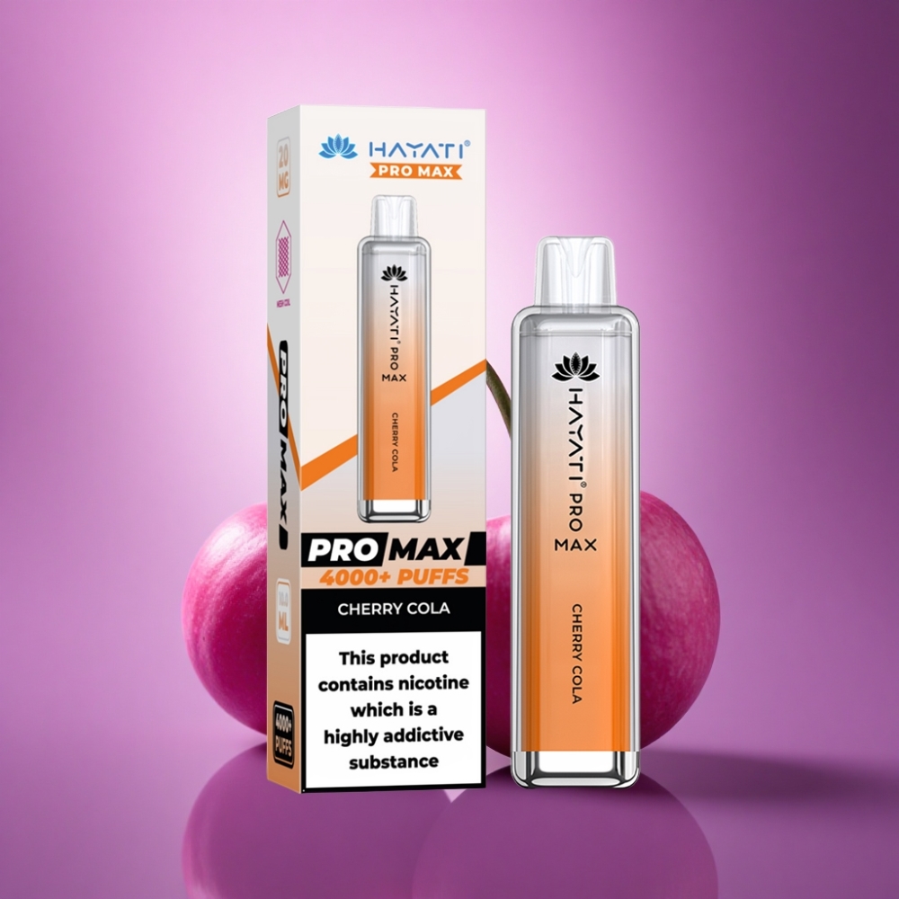 Hayati Pro Max 4000 Puffs Ķiršu Kolas 2% Nikotīna 1400mAh Displeja Iztvaikonātājs
