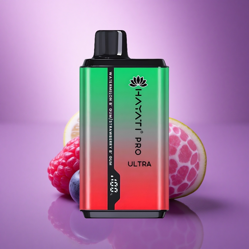 Hayati Pro Ultra 15000 Puffs Mellenes Aveņu Ķiršu Citrons & Mellenes ar 2% nikotīna un 850mAh bateriju