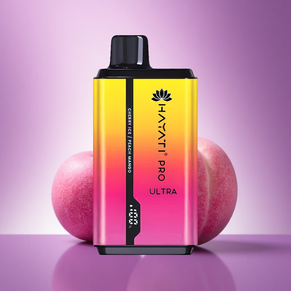 Hayati Pro Ultra 15000 Puffs Ķiršu Ledus Persiku Mango ar 2% nikotīna un 850mAh bateriju
