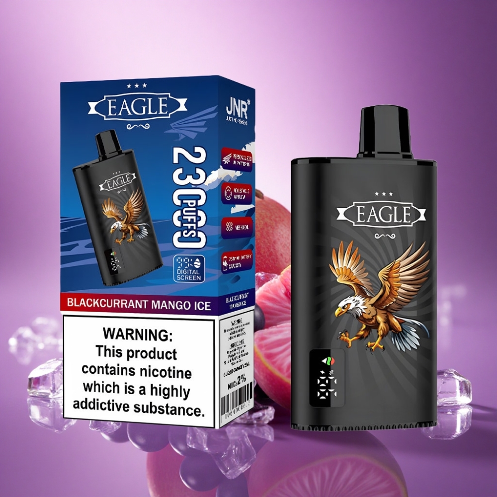 JNR EAGLE Smart 23000 Melnais ērkšķogas mango ledus ar 1.0ohm sietu spoli un 750mAh bateriju