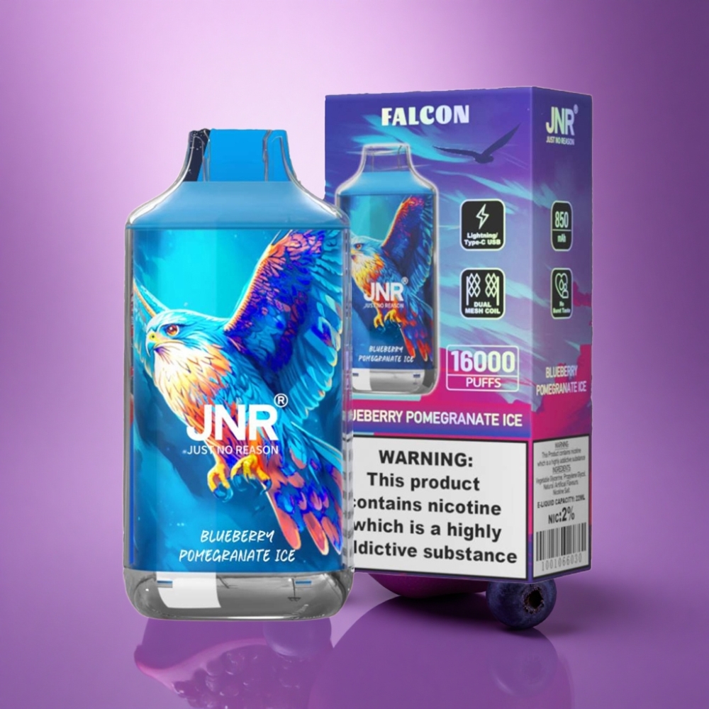 JNR Falcon 16000 Melleņu Granātābolu Ledus ar 850 mAh un 2% nikotīna saturu