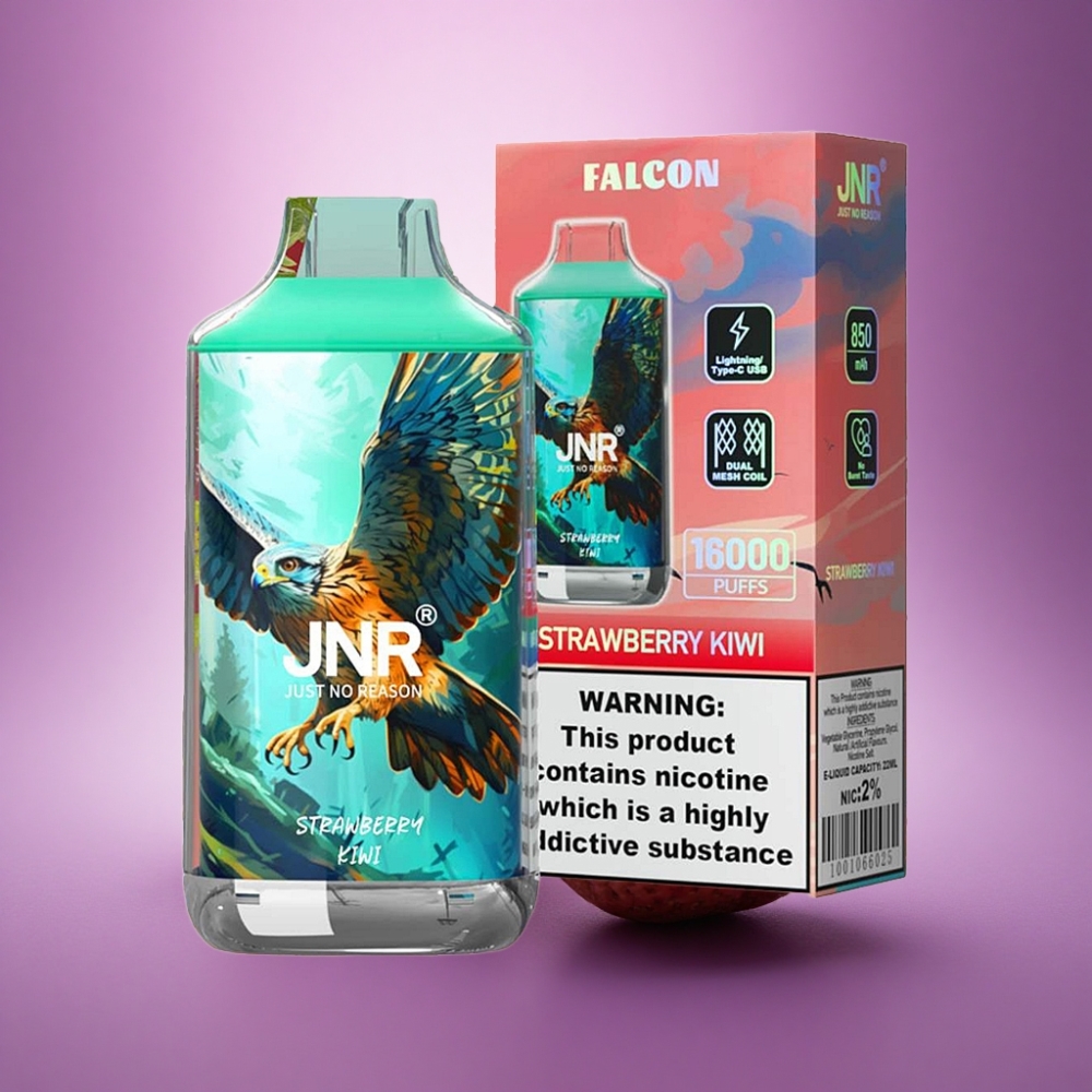 JNR Falcon 16000 Zemeņu Kivi 850mAh 22ml Divkāršs Siets Nicotine 0% 2%