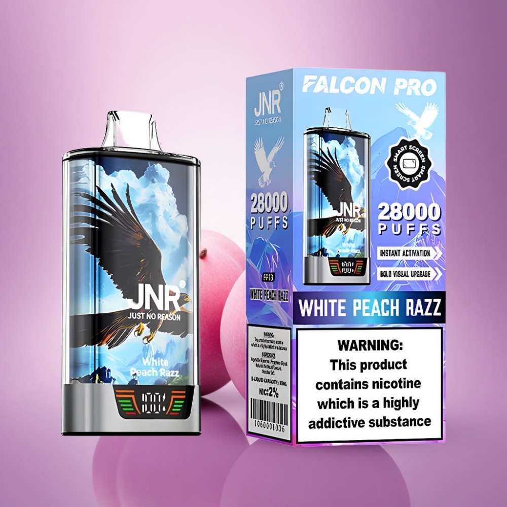 JNR Falcon Pro 28000 Baltā Persiku Aveņu 950mAh 5% Nikotīna