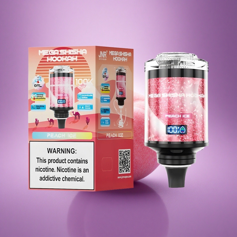 JNR Mega Shisha Hookah 100K Persiku Ledus ar 2200mAh un 2% nikotīna