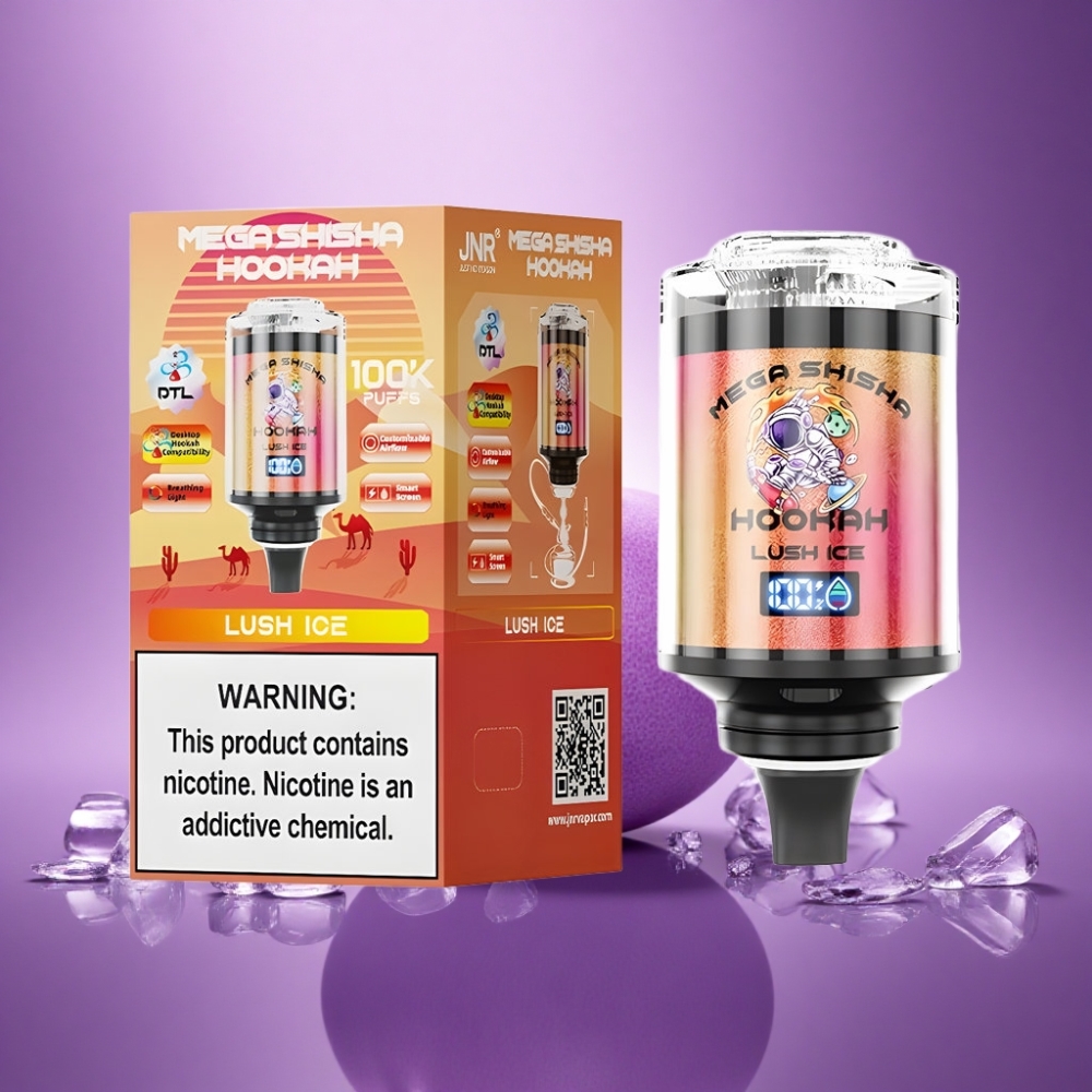 JNR Mega Shisha Hookah 100K Zaļā Ledus 2200mAh 2% nikotīns