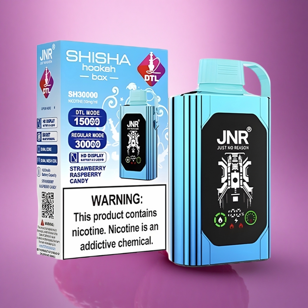 JNR Shisha Hookah Box 20500 Zemenes Aveņu Konfektes ar 1000mAh un 25ml e-šķidruma, Type-C Quick Charge, Nicotine 0%,2%,5%