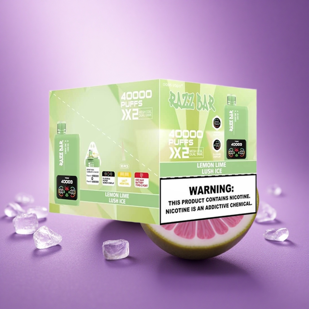 Razz Bar 40000 Puffs Citrons Laišķu Ledus Gaisma ar 5% nikotīna saturu un 650 mAh bateriju