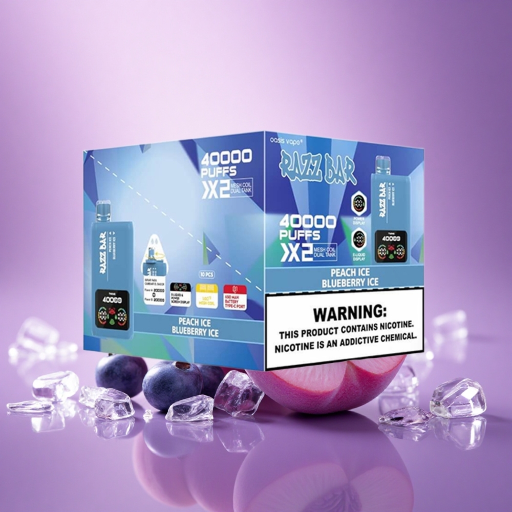 Razz Bar 40000 Puffs Persiku Ledus - Melleņu Ledus ar 2% nikotīna un 650 mAh bateriju