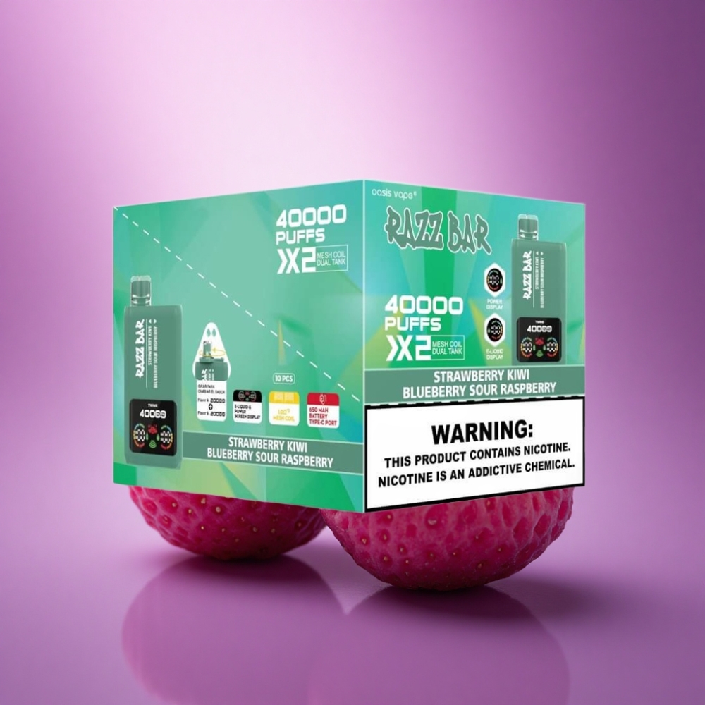 Razz Bar 40000 Puffs Zemeņu Aveņu - Melleņu Skābā Avenes ar 650 mAh un 2%,5% nikotīna saturu