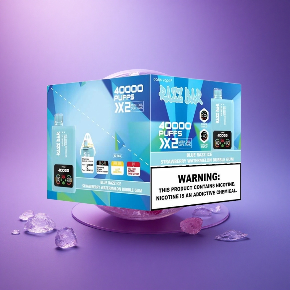 Razz Bar 40000 Puffs Zilā Aveņu Ledus-Ārbēzes Bubble Gum ar 5% nikotīna saturu un 650 mAh bateriju