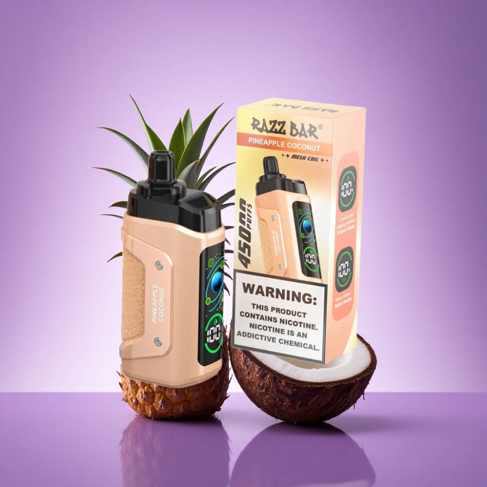 Razz Bar 45000 Puffs Ananāsu Kokosrieksts 1.0 Ohm Nikotīns 20 mg/ml
