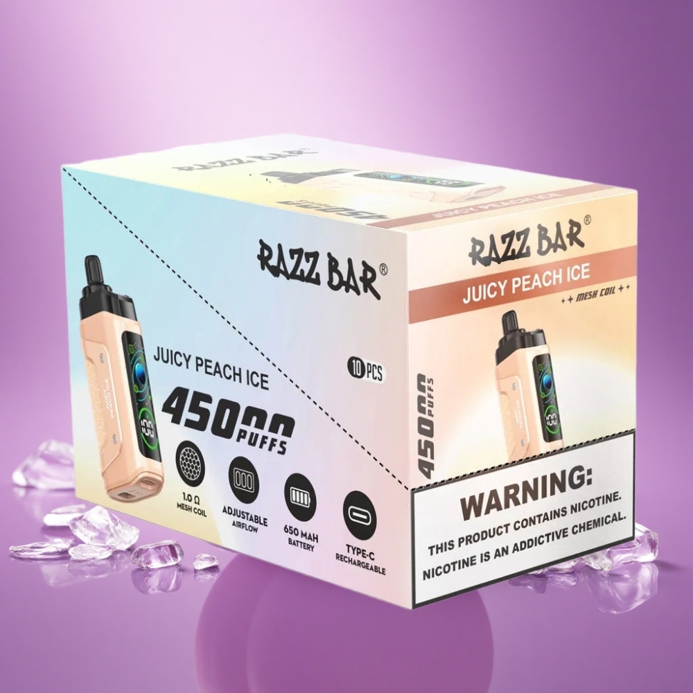 Razz Bar 45000 Puffs Sulīgā Persiku Ledus ar 20 mg nikotīna un 650 mAh