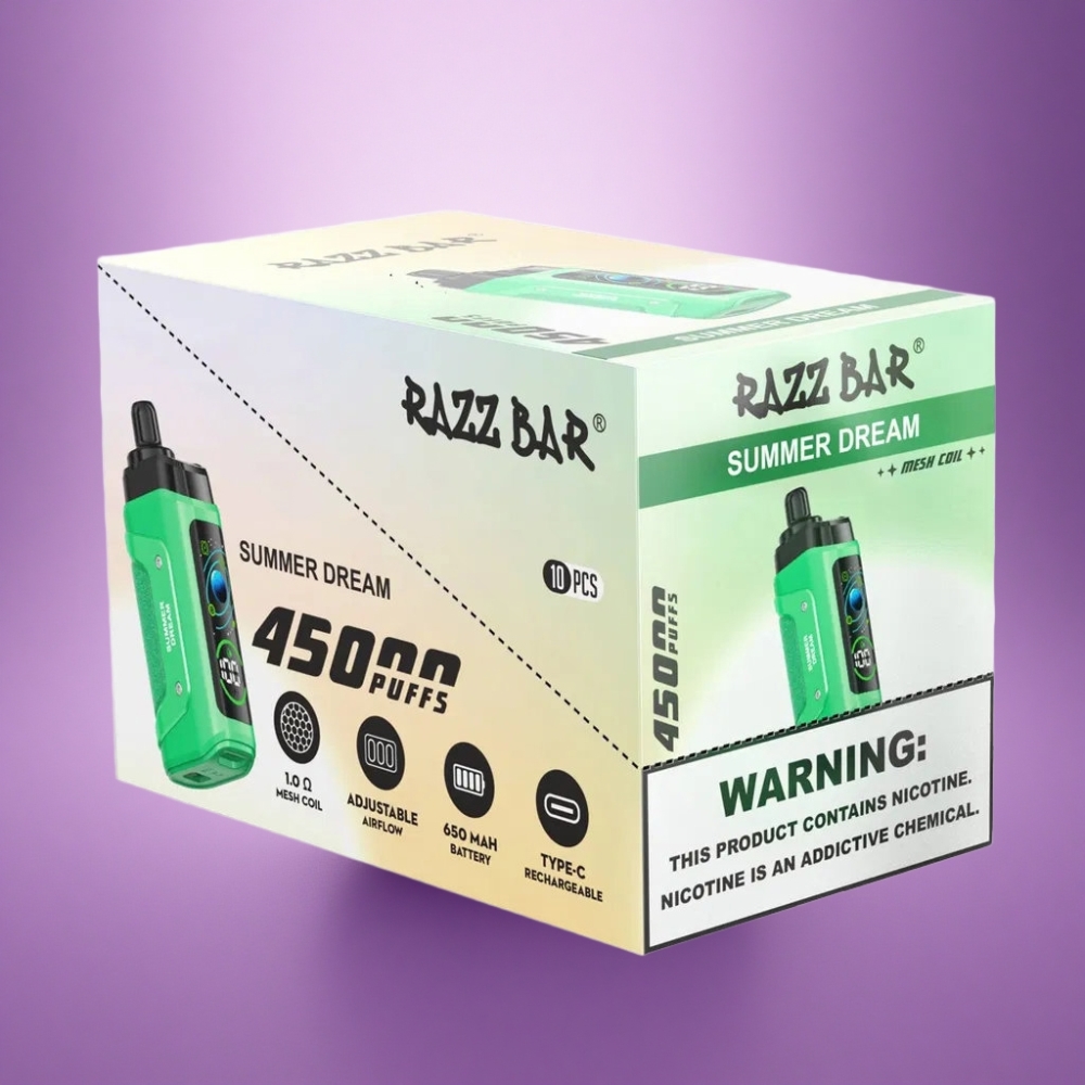 Razz Bar 45000 Puffs Vasaras Sapnis 1.0 Ohm Mesh Coil 650 mAh