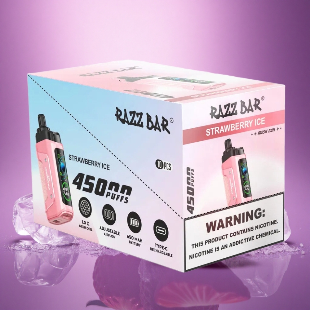 Razz Bar 45000 Puffs Zemeņu Ledus ar 20 mg/ml nikotīna un 650 mAh bateriju