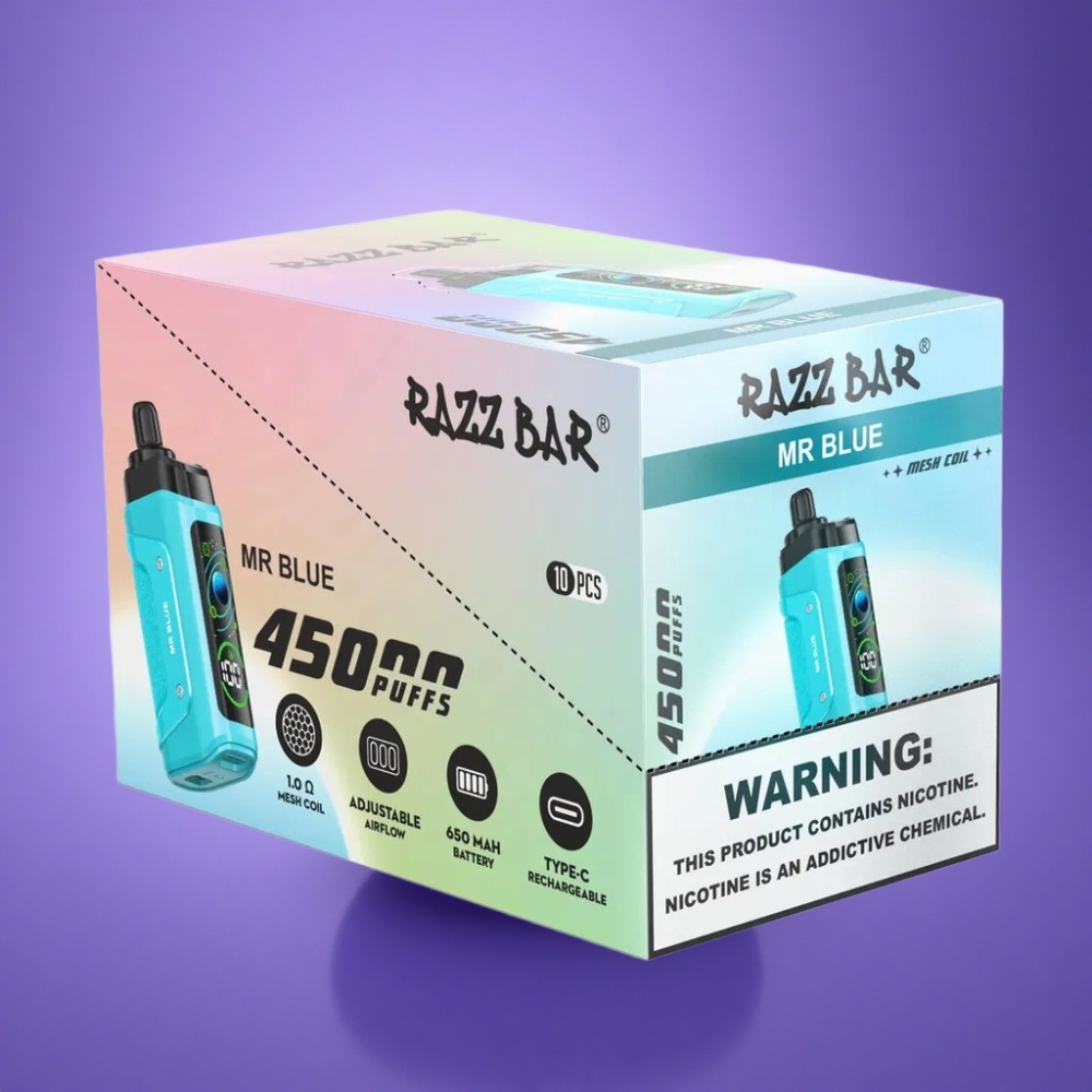 Razz Bar 45000 Puffs Zilais 1.0 Ohm Režģa spole 20 mg/ml nikotīna