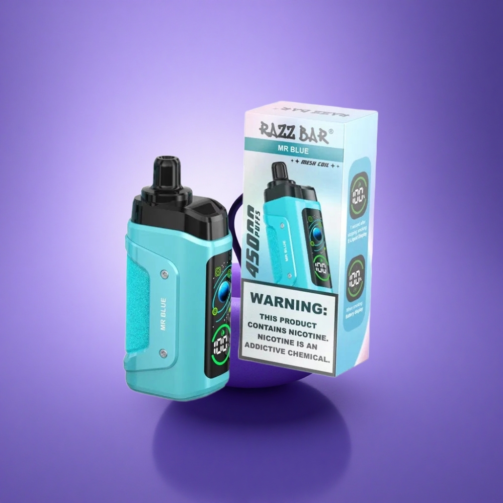 Razz Bar 45000 Puffs Zilais 1.0 Ohm Režģa spole 20 mg/ml nikotīna