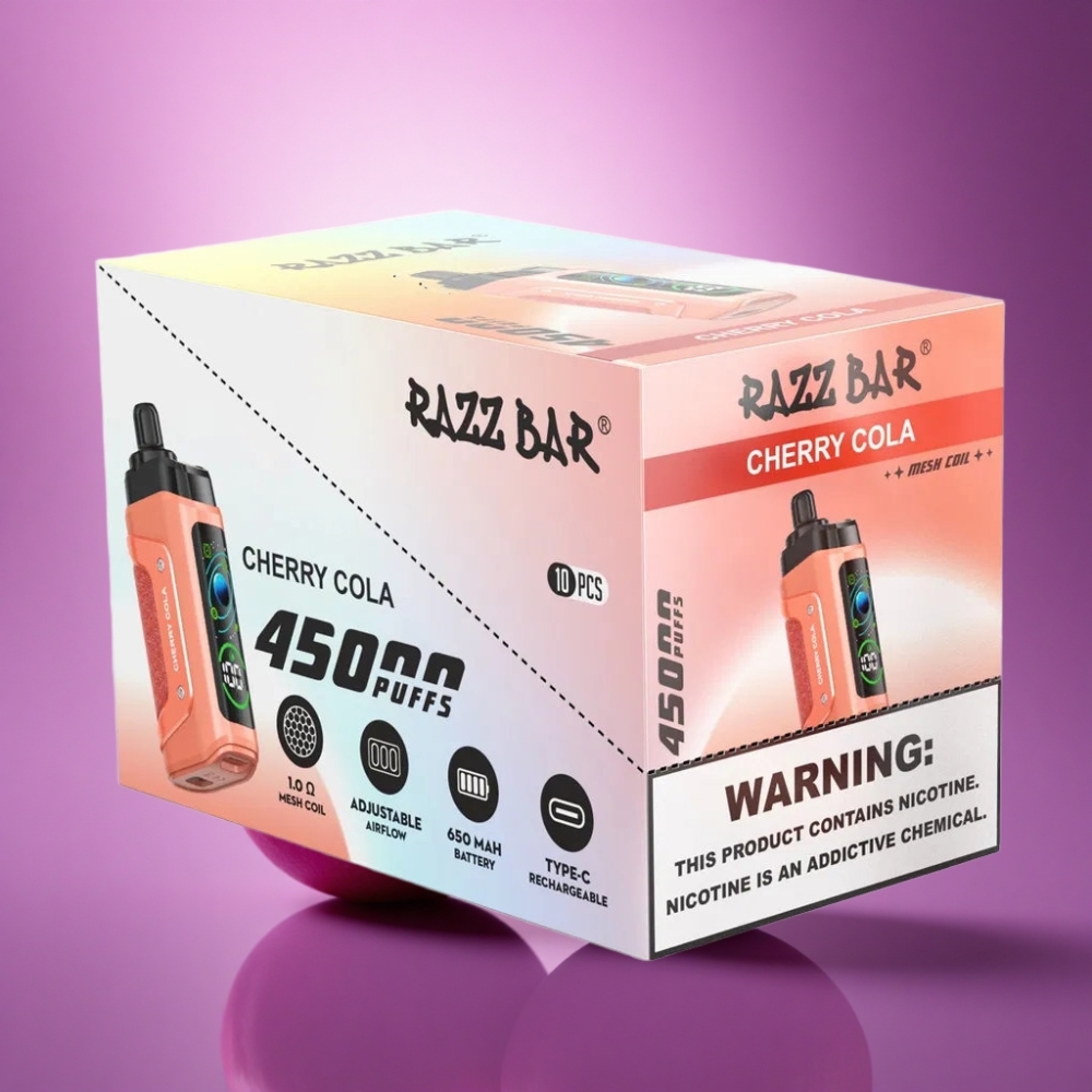 Razz Bar 45000 Puffs Ķiršu Kola ar 20 mg/ml nikotīna stiprumu un 650 mAh akumulatoru