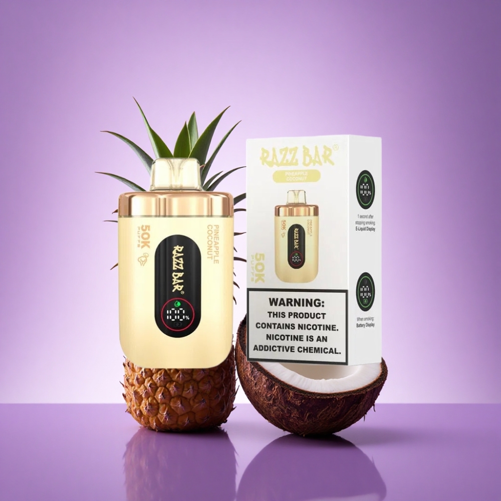 Razz Bar 50K Puffs Ananāsu Kokosrieksta 2% Nikotīna 650 mAh
