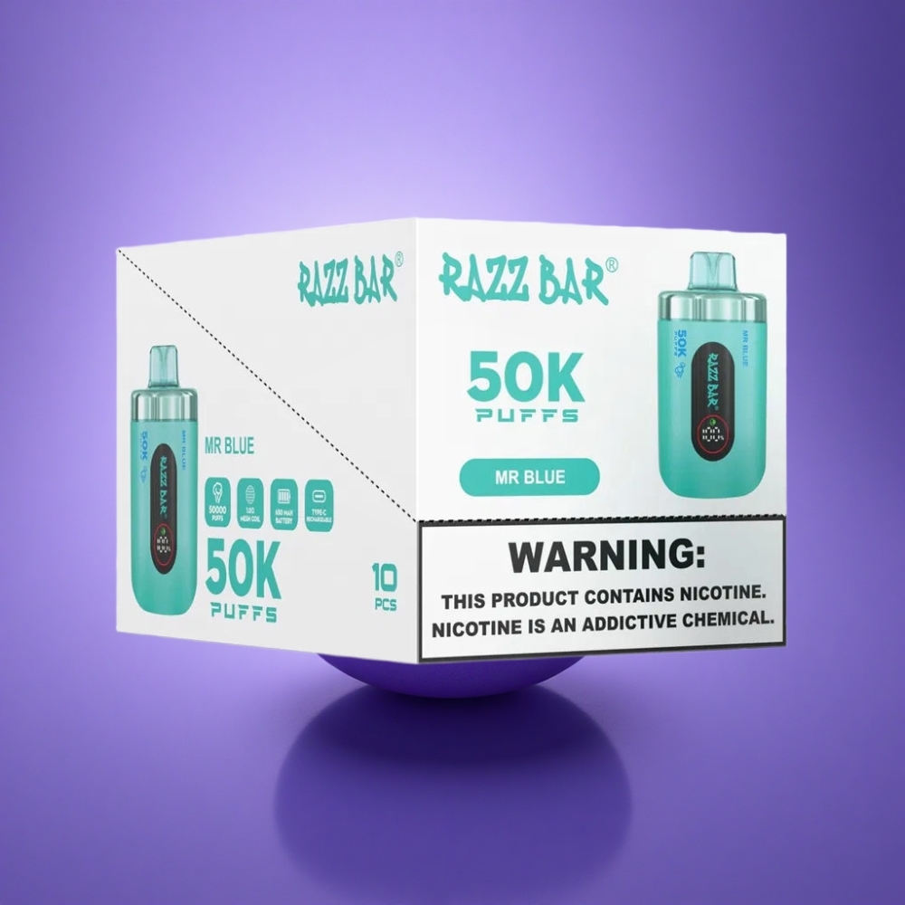 Razz Bar 50K Puffs Kungs Zils 1,0 Ohm Režģa Spole 650 mAh