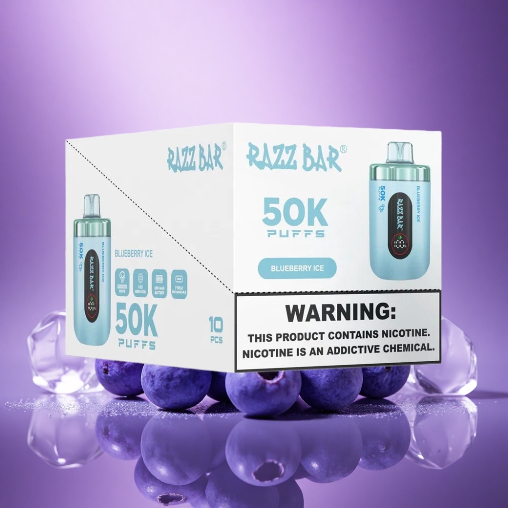 Razz Bar 50K Puffs Mellenes Ledus ar 2% nikotīna un 650 mAh bateriju