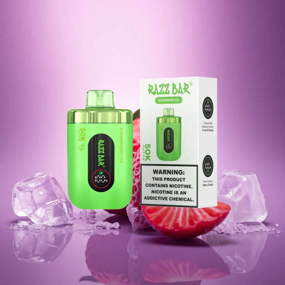 Razz Bar 50K Puffs Zemeņu Ledus ar 2% nikotīna un 650 mAh bateriju
