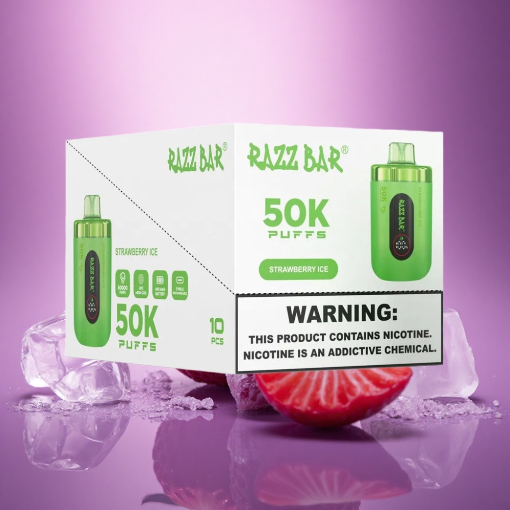 Razz Bar 50K Puffs Zemeņu Ledus ar 2% nikotīna un 650 mAh bateriju