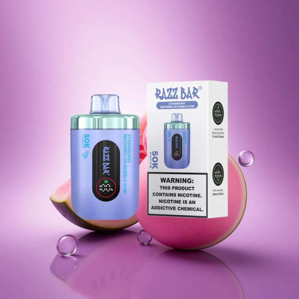Razz Bar 50K Puffs Zemenes Arbūzs Burbuļu Gumija ar 2% nikotīna un 650 mAh