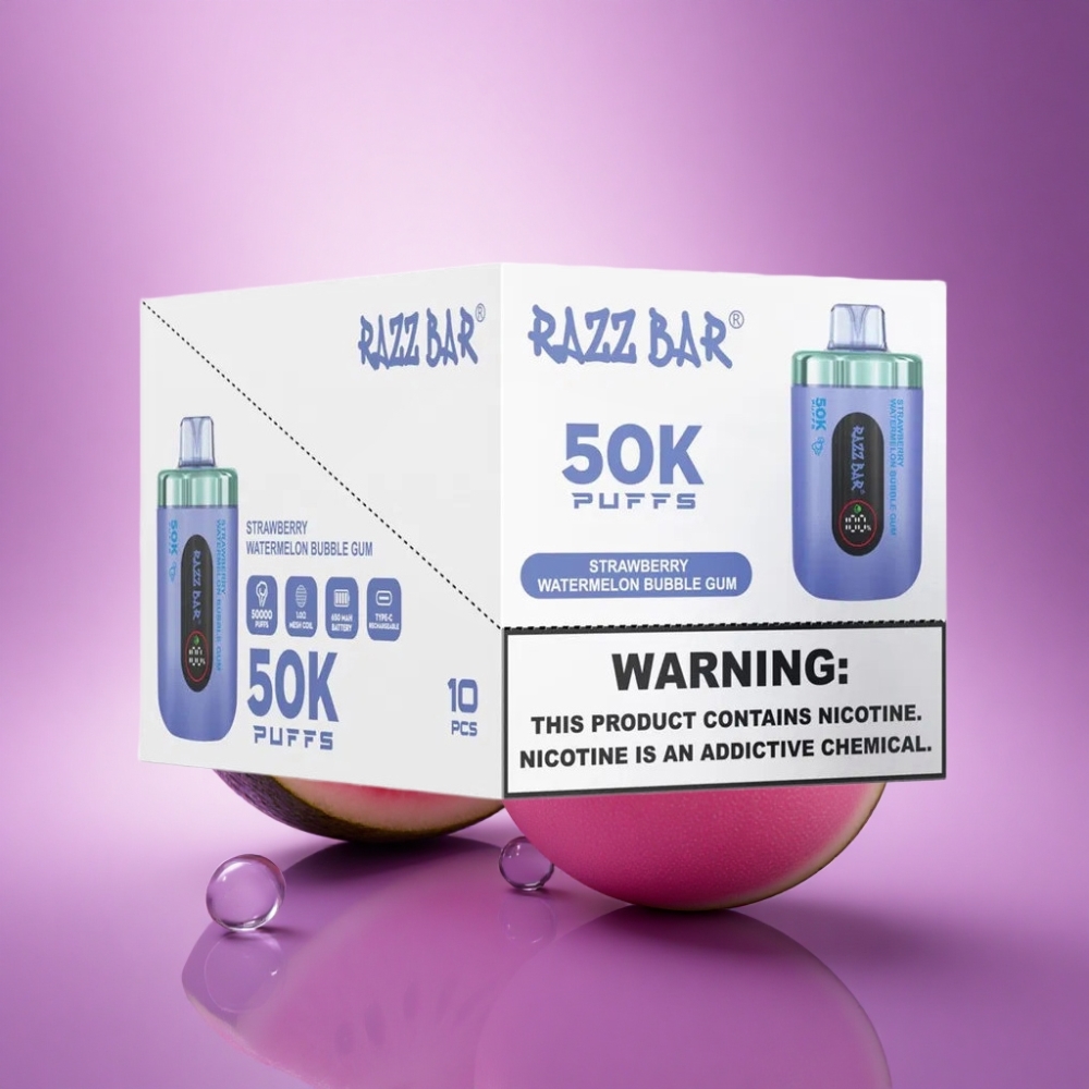 Razz Bar 50K Puffs Zemenes Arbūzs Burbuļu Gumija ar 2% nikotīna un 650 mAh