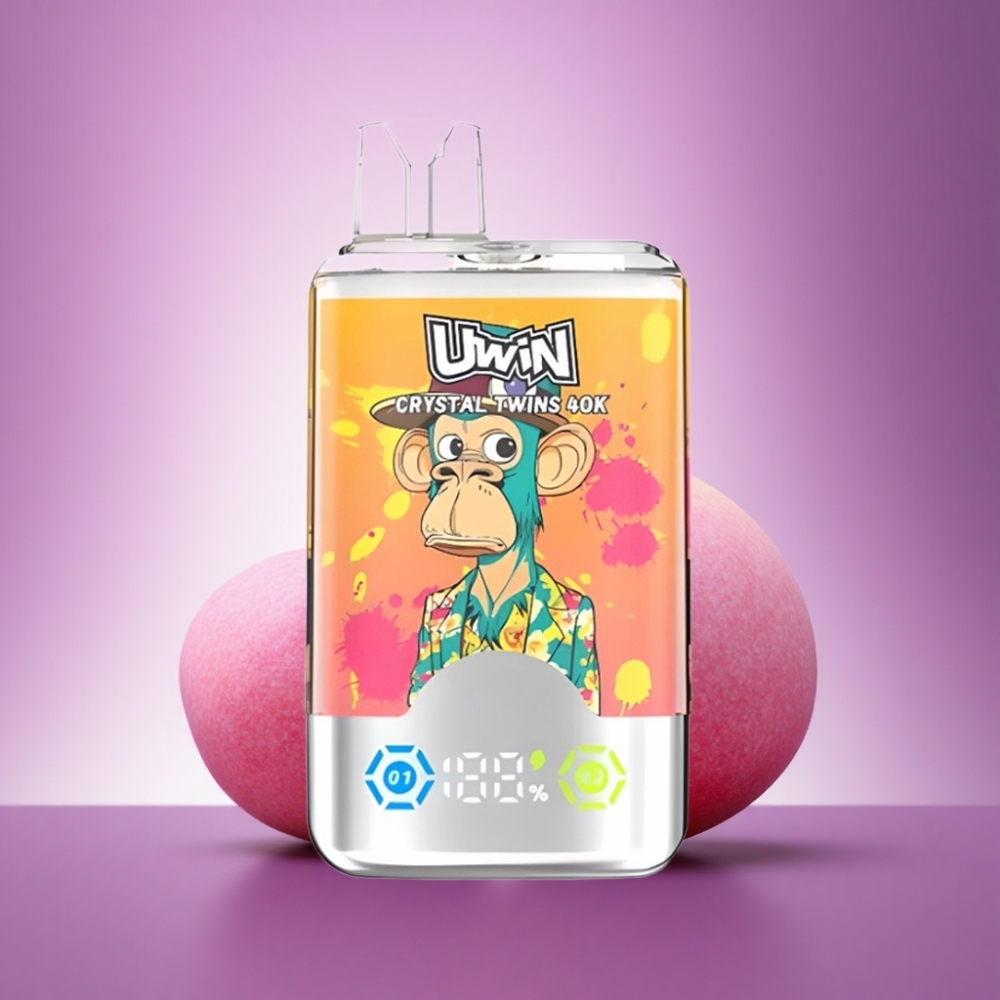 Uwin Crystal Twins 40000 Puffs Persiku Mango Ananāsu Red Bull ar 32ml e-šķidrumu un 850mAh bateriju