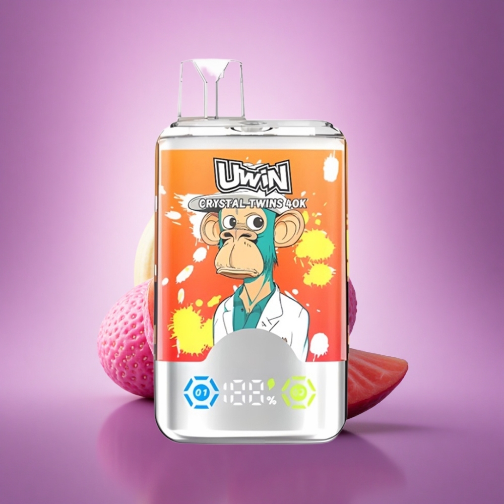 Uwin Crystal Twins 40000 Puffs Zemeņu Banānu Mīla 66 ar 32ml e-šķidrumu un 850mAh bateriju