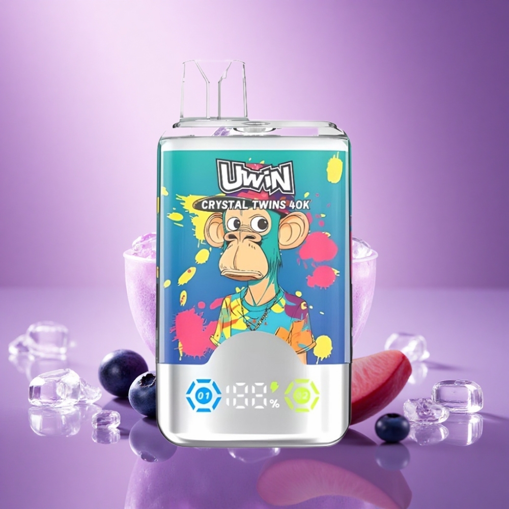 Uwin Crystal Twins 40000 Puffs Zemenes Uz Ledus Vasaras Persiku Ledus ar 0,6 Ohm sietu un 850mAh bateriju